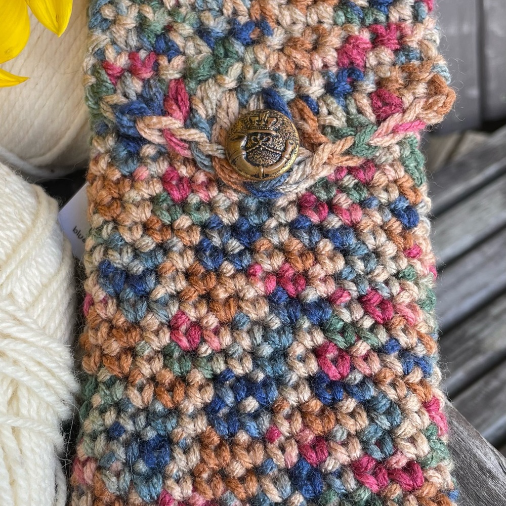 Hand crocheted smart phone and/or eyeglass case. Acrylic.